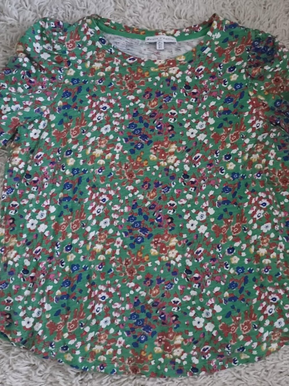 Maison d’Amelie Paris Floral Top Womens L Green 3/4 Sleeve Cotton Modal Blouse